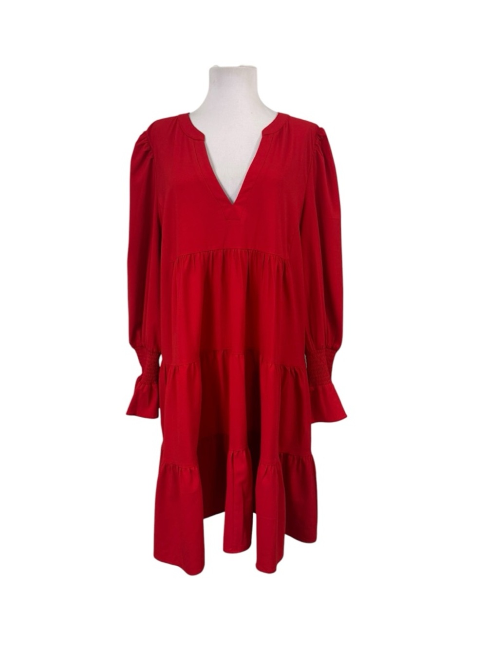 Tuckernuck Pomander Place Red Crepe Kenzo Dress Red XXL V-Neck Tiered Shift